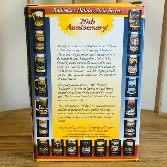 Vintage '99 Budweiser 20th Anniversary Holiday Beer Stein A Century of Tradition - Picture 4 of 12